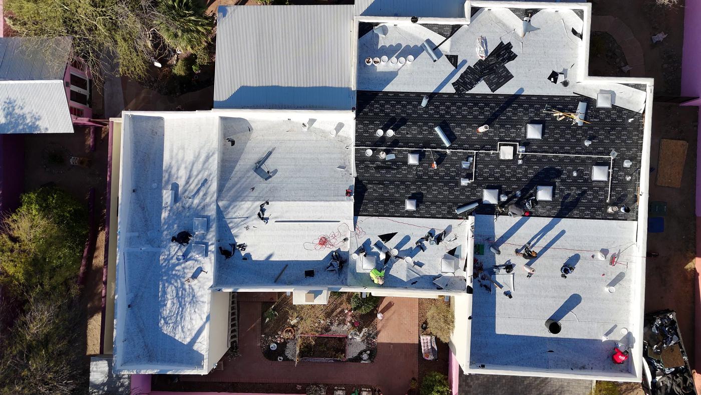 Flat roof replacement in progress.