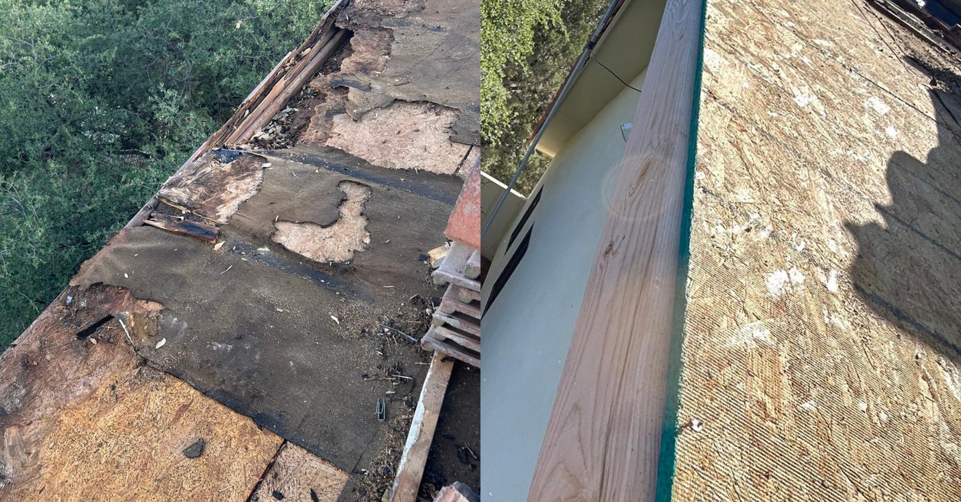 Replacement of damaged roof decking and fascia.