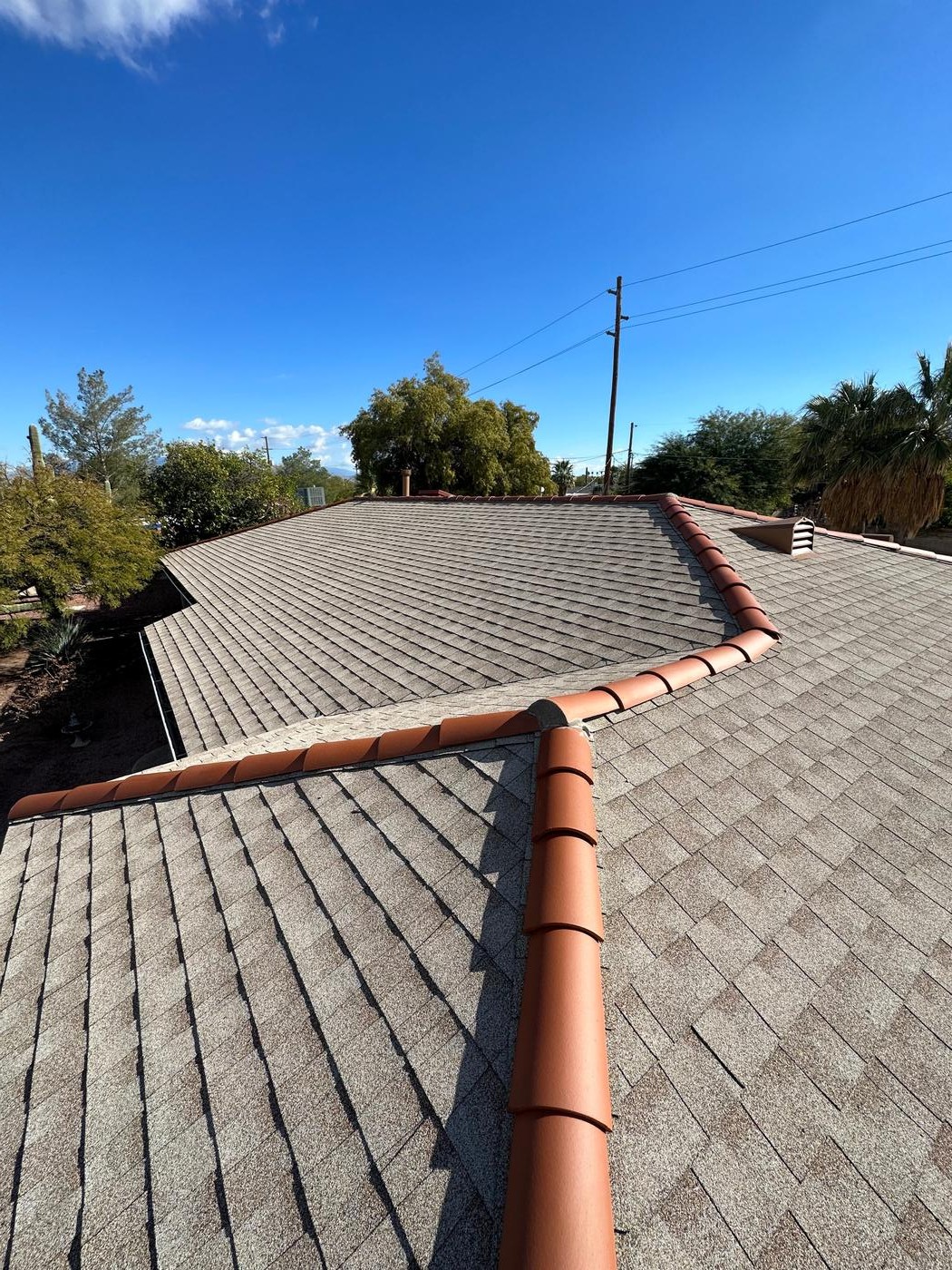Finished architectural asphalt shingle roof installed by SolTerra Roofing in Tucson, AZ