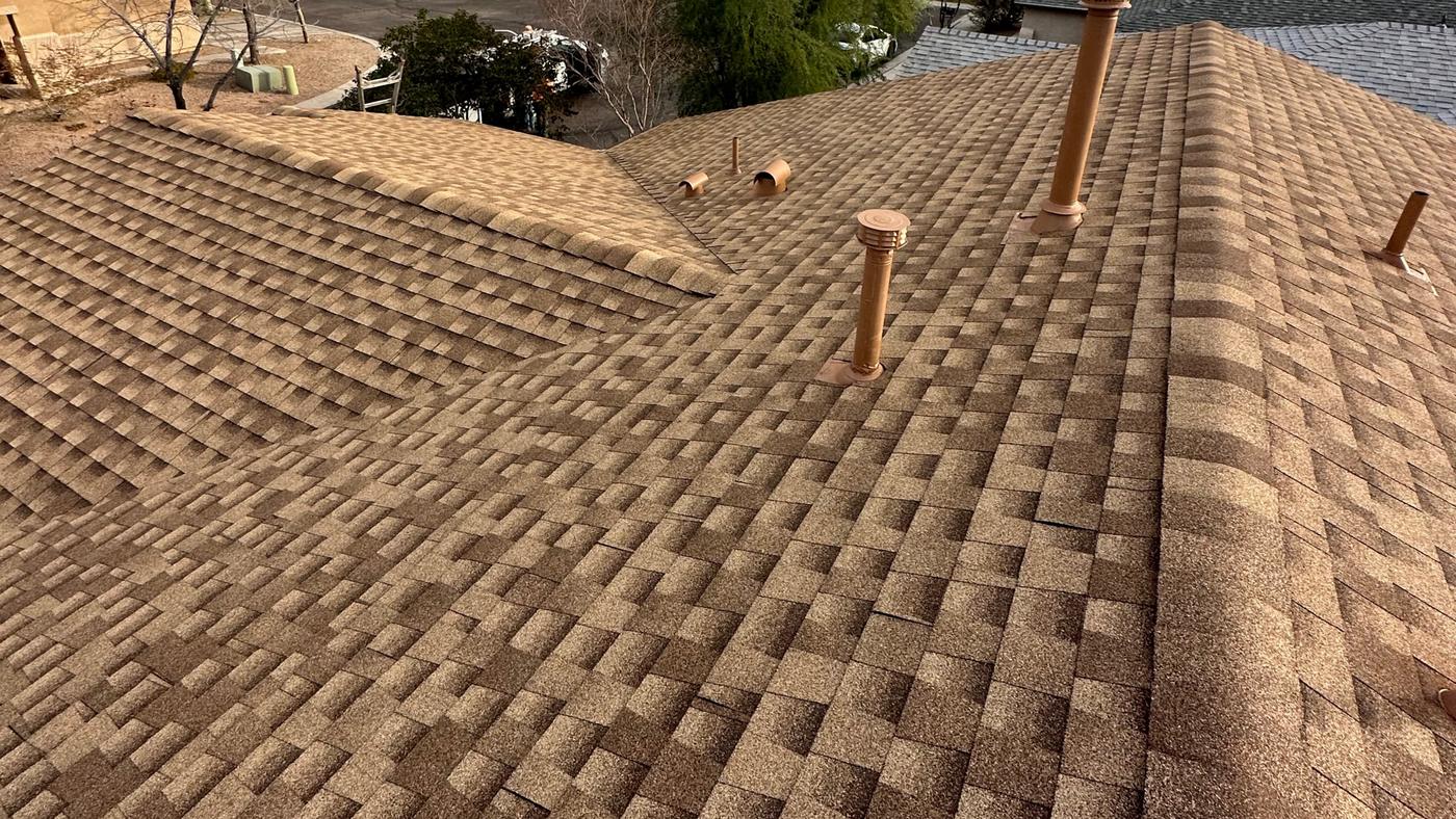 Finished roof with GAF Shakewood asphalt shingles.
