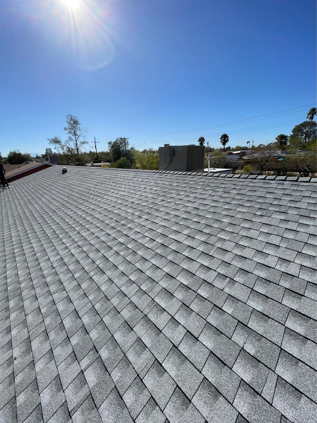 Finished Pewter Gray asphalt shingle roof.