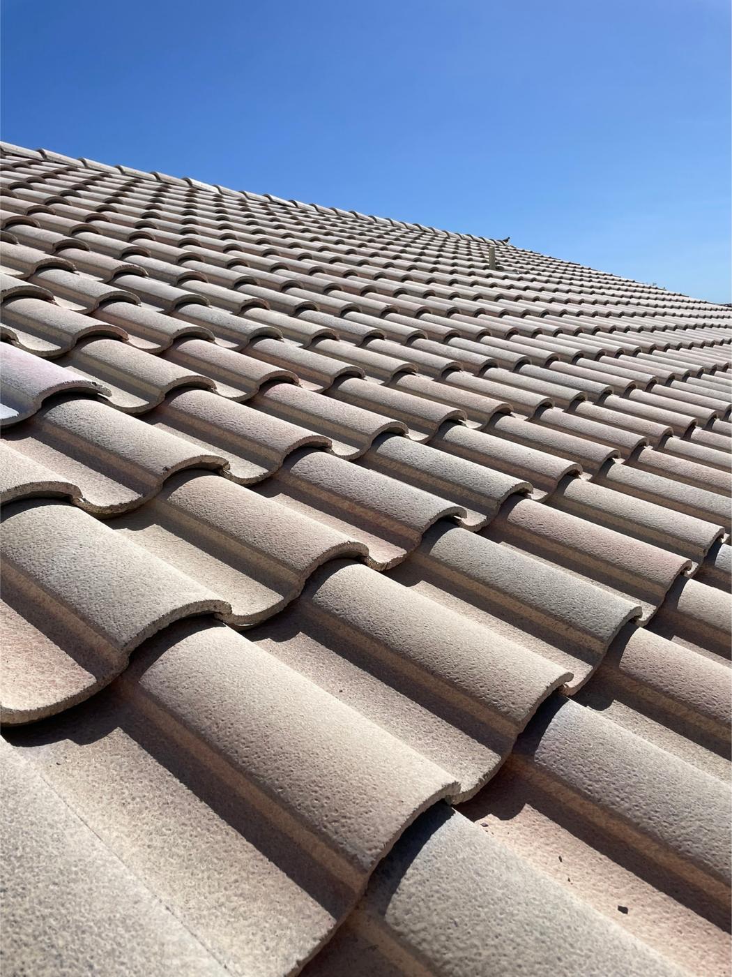 Roof with S-type concrete tiles.