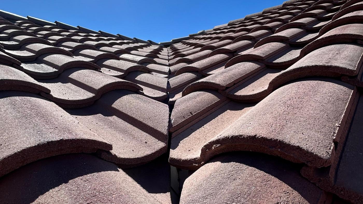 Roof valley detail on an S-type concrete tile roof.