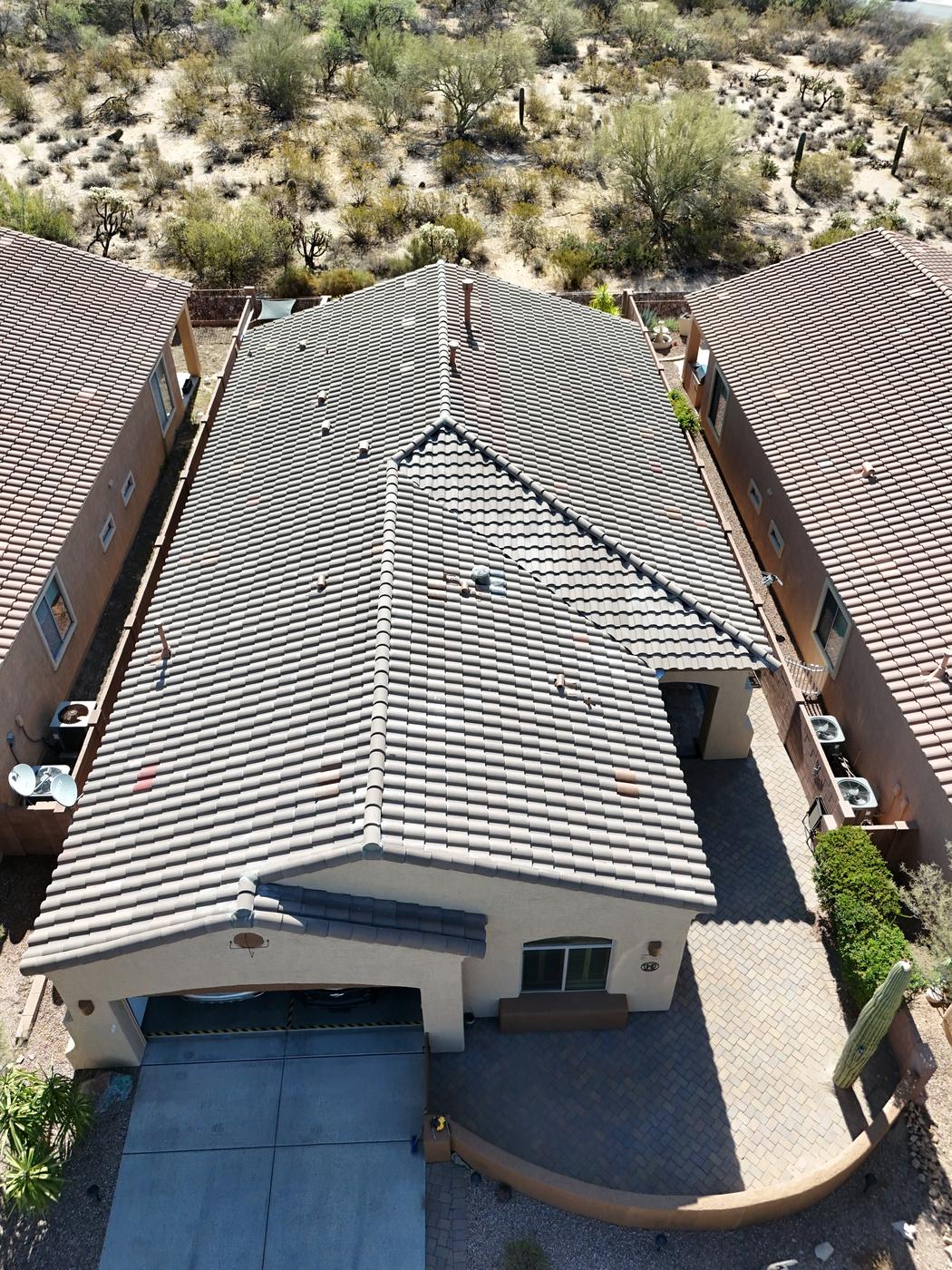 Aerial view of a finished S-type concrete tile roof.