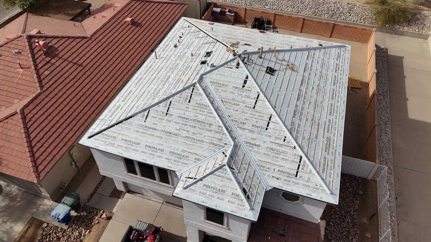 Finished concrete tile roof, aerial view — Tile, SolTerra Roofing