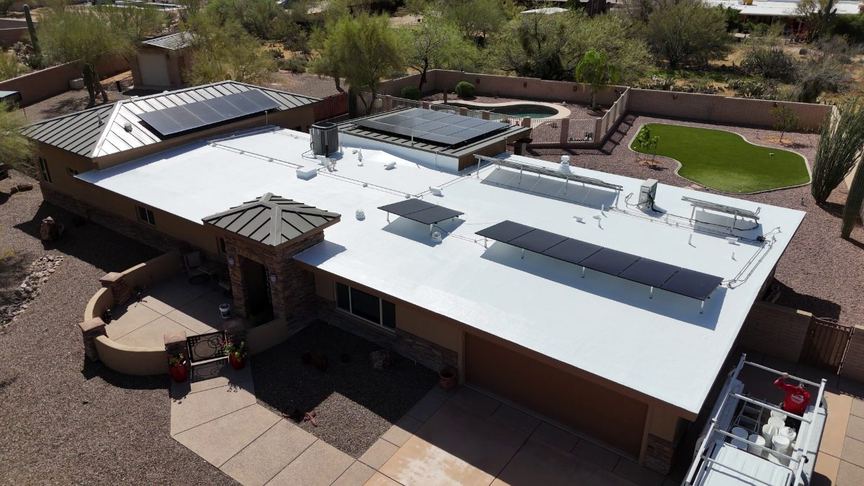 Flat roof coating applied by SolTerra Roofing in Tucson