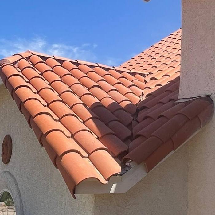 The same clay tile roof area after SolTerra reset and replaced the damaged tiles