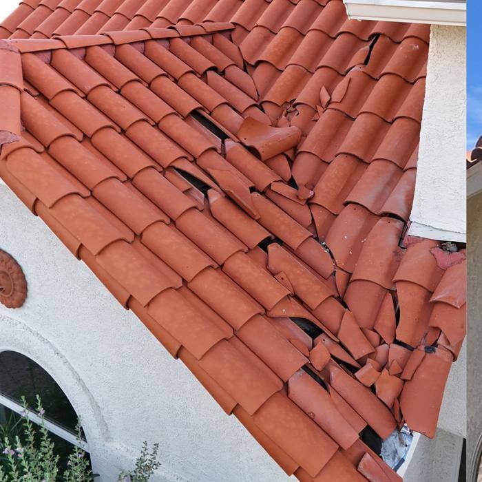 Cracked and displaced clay roof tiles on a Tucson home before repair